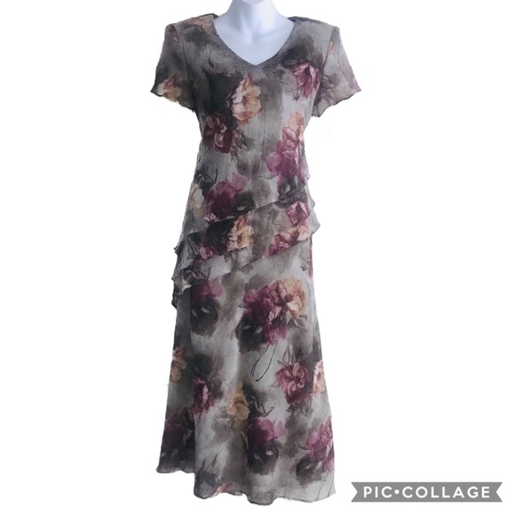 EUC S.L Fashions TIERED MAXI Green Floral Dress 6P - Picture 1 of 8